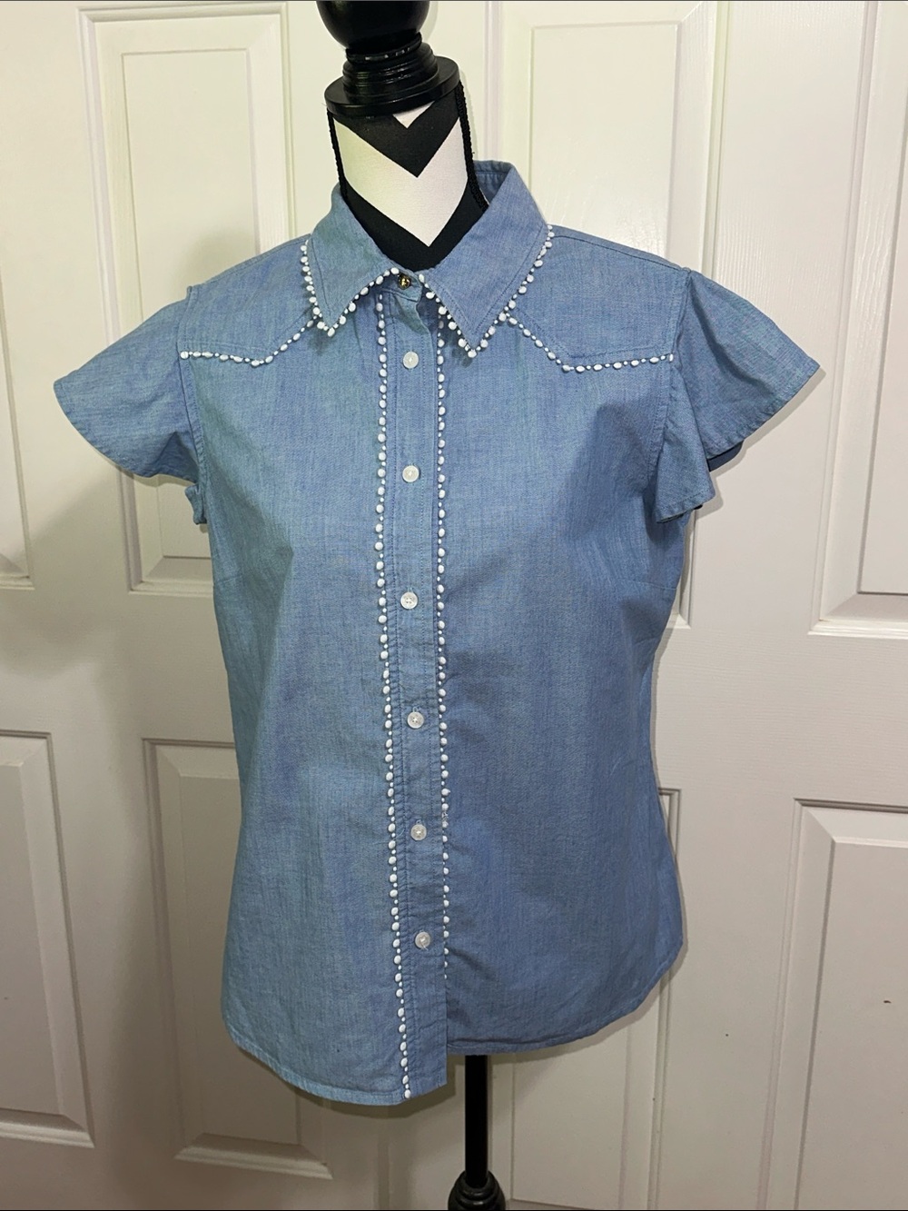 Draper James Light Blue Cotton Chambray Top